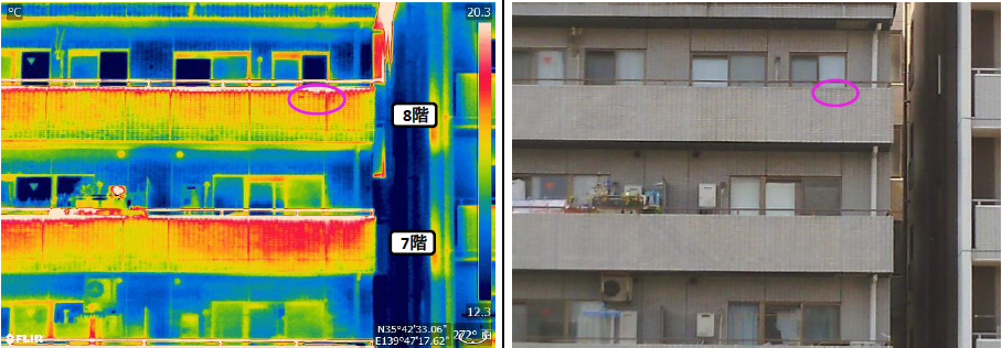 外壁タイルの浮き 赤外線画像